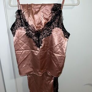 Satin Lace Trim Sleepwear Set - Rose Gold